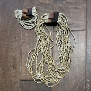 JTV Multi-Strand Light Tan Bead Necklace with Wood Accent